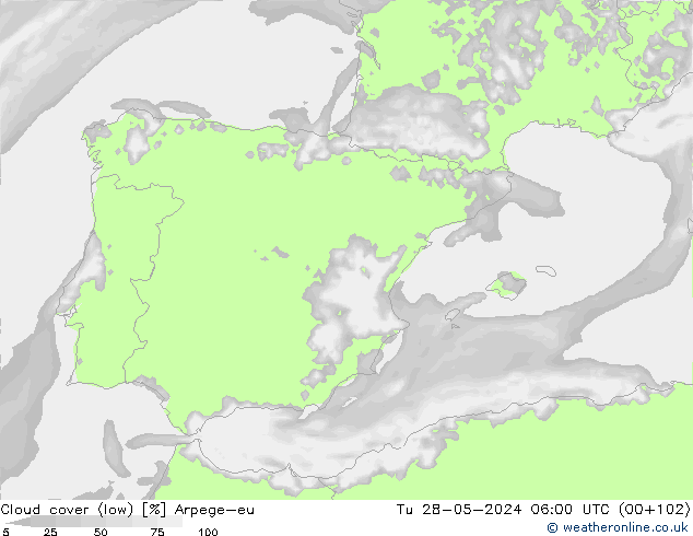 Bewolking (Laag) Arpege-eu di 28.05.2024 06 UTC