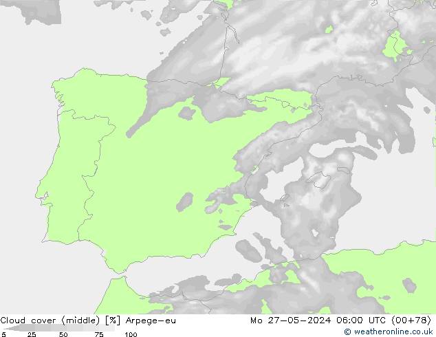 nuvens (médio) Arpege-eu Seg 27.05.2024 06 UTC