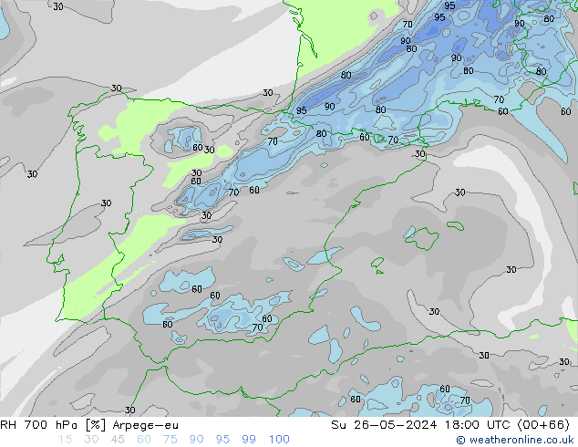 RH 700 hPa Arpege-eu Su 26.05.2024 18 UTC