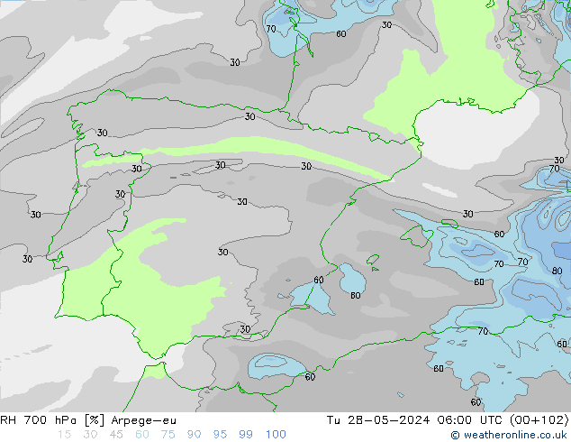 RH 700 hPa Arpege-eu  28.05.2024 06 UTC