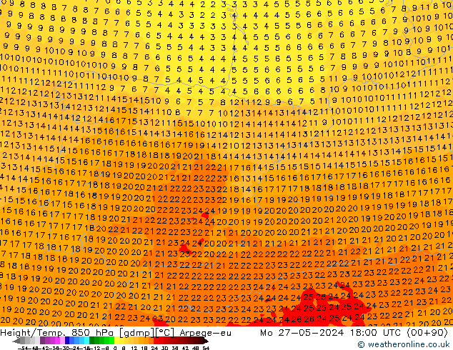 Height/Temp. 850 hPa Arpege-eu pon. 27.05.2024 18 UTC