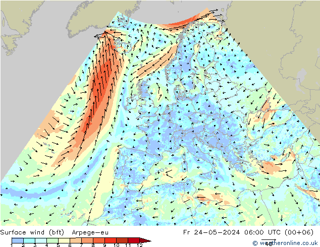 ве�Bе�@ 10 m (bft) Arpege-eu пт 24.05.2024 06 UTC