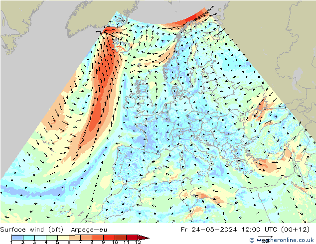 Rüzgar 10 m (bft) Arpege-eu Cu 24.05.2024 12 UTC