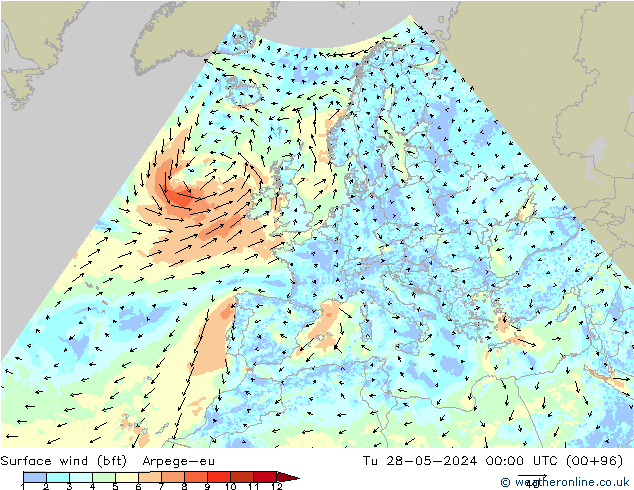  10 m (bft) Arpege-eu  28.05.2024 00 UTC