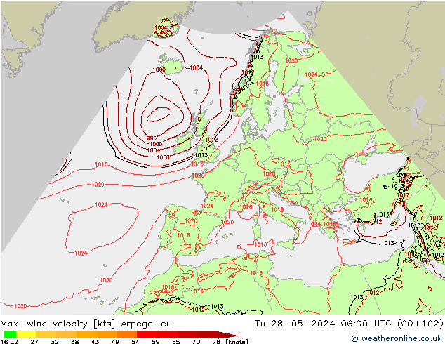 Maks. Rüzgar Hızı Arpege-eu Sa 28.05.2024 06 UTC