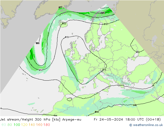 Jet stream/Height 300 hPa Arpege-eu Fr 24.05.2024 18 UTC