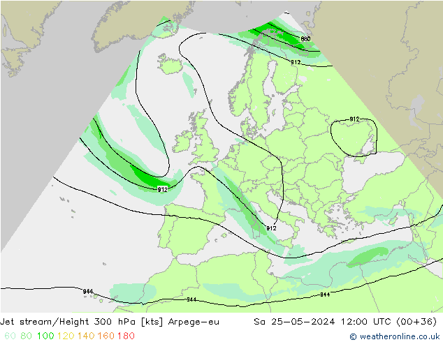 Jet stream Arpege-eu Sáb 25.05.2024 12 UTC