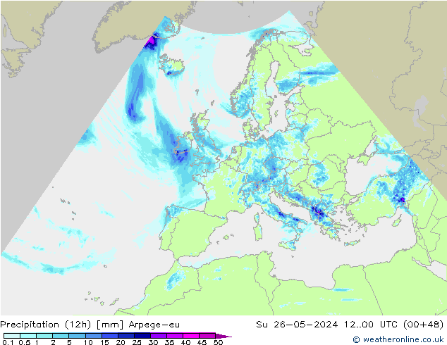 Precipitation (12h) Arpege-eu Ne 26.05.2024 00 UTC