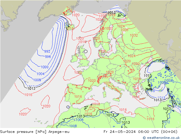 Luchtdruk (Grond) Arpege-eu vr 24.05.2024 06 UTC