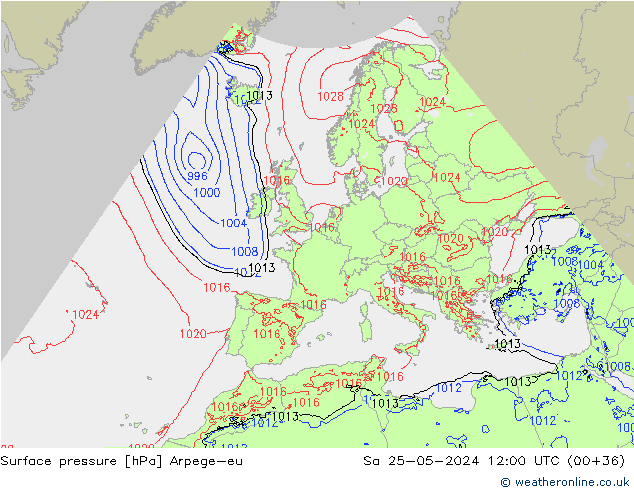 Pressione al suolo Arpege-eu sab 25.05.2024 12 UTC