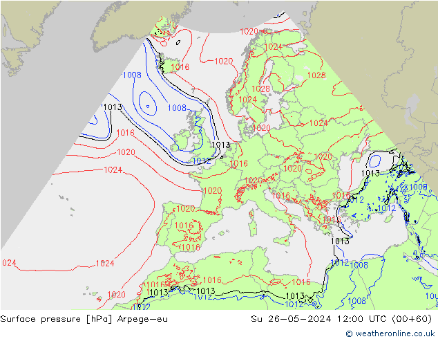 Atmosférický tlak Arpege-eu Ne 26.05.2024 12 UTC