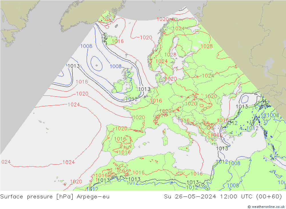 Surface pressure Arpege-eu Su 26.05.2024 12 UTC