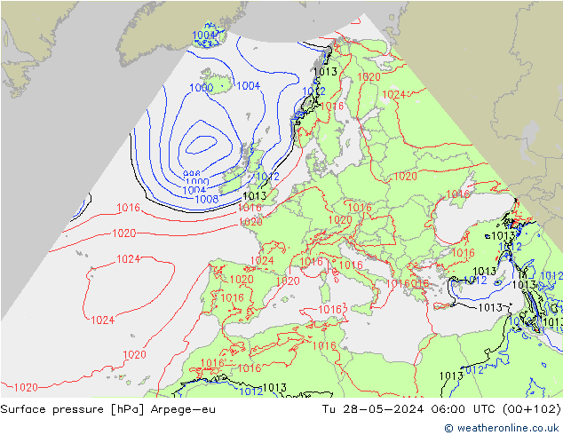 Surface pressure Arpege-eu Tu 28.05.2024 06 UTC