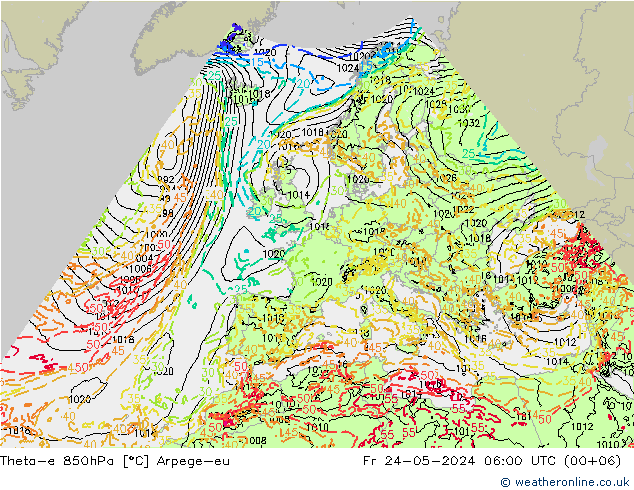 Theta-e 850hPa Arpege-eu vie 24.05.2024 06 UTC