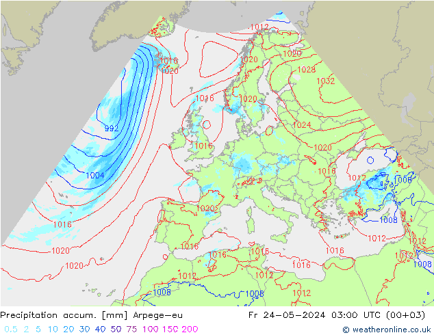 Precipitation accum. Arpege-eu Fr 24.05.2024 03 UTC