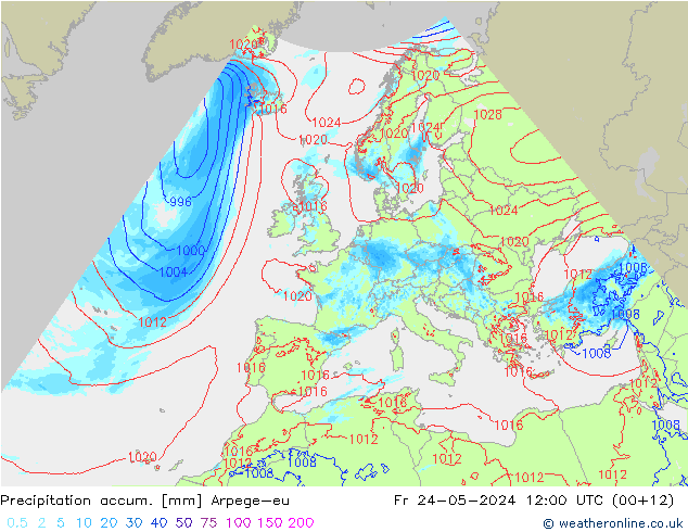 Precipitation accum. Arpege-eu  24.05.2024 12 UTC