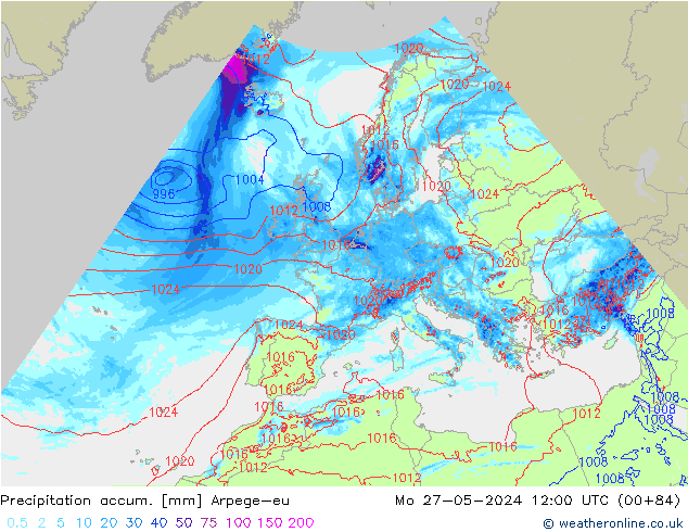 Precipitation accum. Arpege-eu  27.05.2024 12 UTC