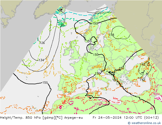 Hoogte/Temp. 850 hPa Arpege-eu vr 24.05.2024 12 UTC
