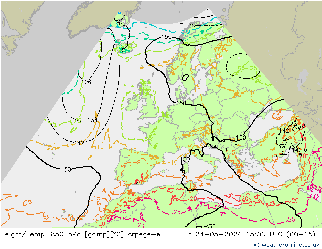 Yükseklik/Sıc. 850 hPa Arpege-eu Cu 24.05.2024 15 UTC