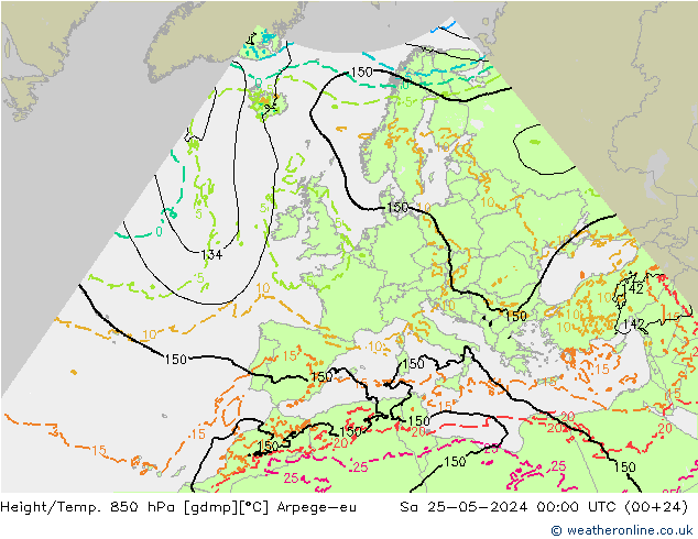 Height/Temp. 850 гПа Arpege-eu сб 25.05.2024 00 UTC