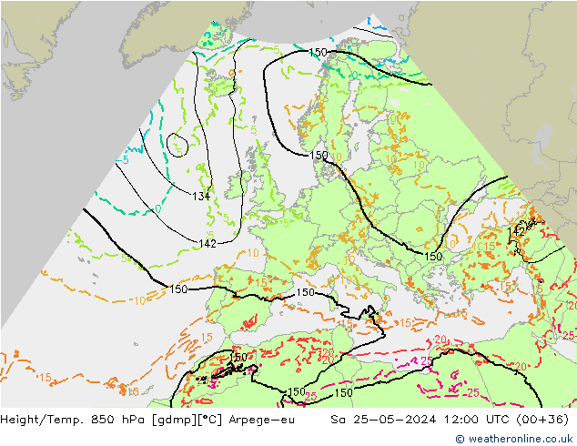 Height/Temp. 850 hPa Arpege-eu sab 25.05.2024 12 UTC