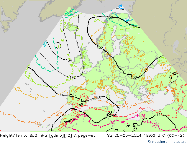 Height/Temp. 850 гПа Arpege-eu сб 25.05.2024 18 UTC