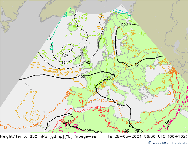 Height/Temp. 850 hPa Arpege-eu Di 28.05.2024 06 UTC