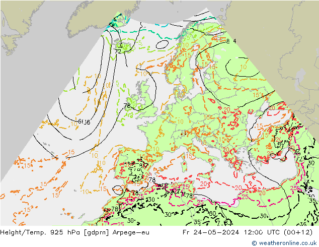 Height/Temp. 925 hPa Arpege-eu Fr 24.05.2024 12 UTC