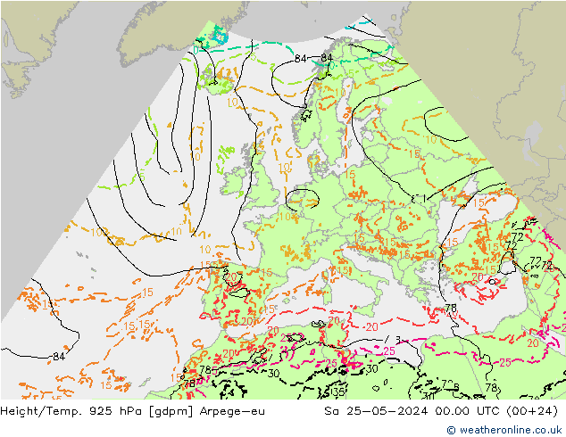 Height/Temp. 925 гПа Arpege-eu сб 25.05.2024 00 UTC