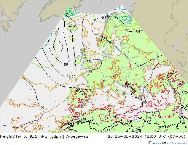 Height/Temp. 925 hPa Arpege-eu Sa 25.05.2024 12 UTC