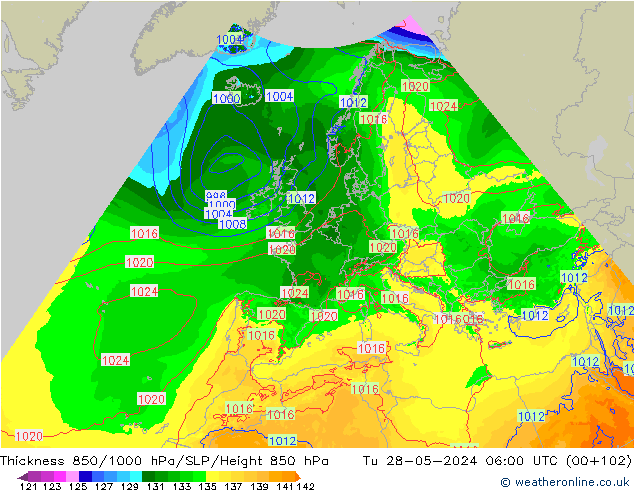 Schichtdicke 850-1000 hPa Arpege-eu Di 28.05.2024 06 UTC