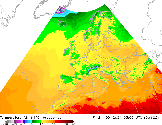 温度图 Arpege-eu 星期五 24.05.2024 03 UTC