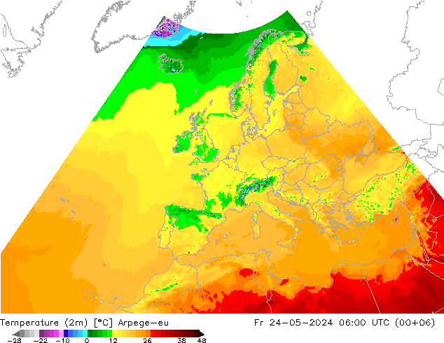 温度图 Arpege-eu 星期五 24.05.2024 06 UTC