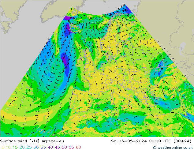 Rüzgar 10 m Arpege-eu Cts 25.05.2024 00 UTC