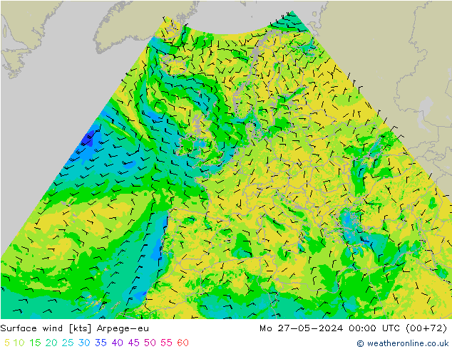 Surface wind Arpege-eu Po 27.05.2024 00 UTC