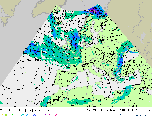 Wind 850 hPa Arpege-eu Su 26.05.2024 12 UTC