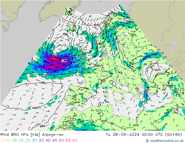 Wind 850 hPa Arpege-eu di 28.05.2024 00 UTC