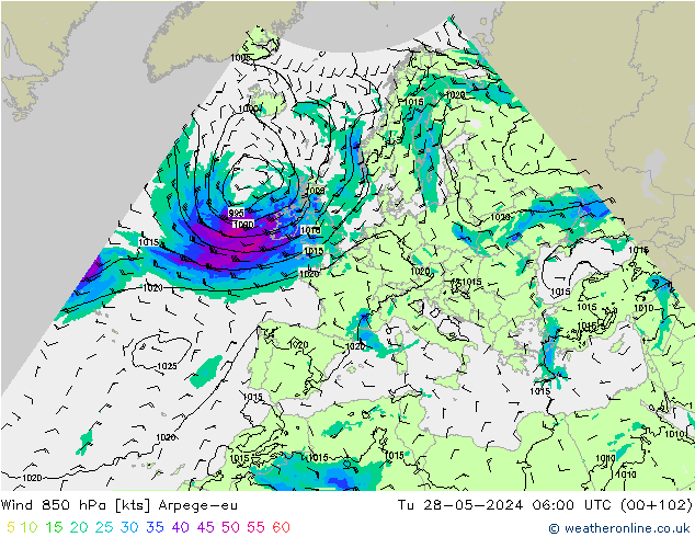 Wind 850 hPa Arpege-eu di 28.05.2024 06 UTC