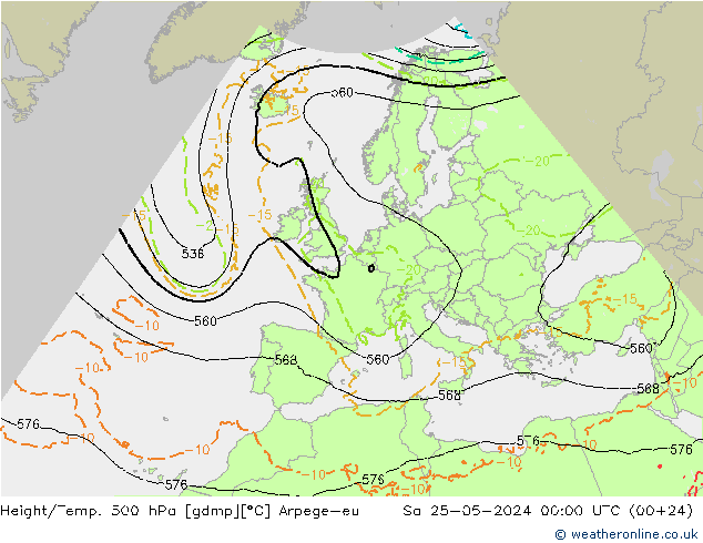 Geop./Temp. 500 hPa Arpege-eu sáb 25.05.2024 00 UTC