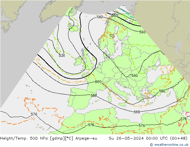 Hoogte/Temp. 500 hPa Arpege-eu zo 26.05.2024 00 UTC