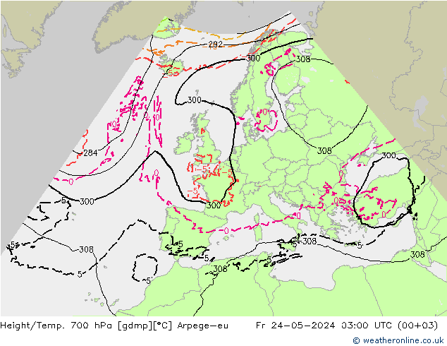 Height/Temp. 700 hPa Arpege-eu Fr 24.05.2024 03 UTC