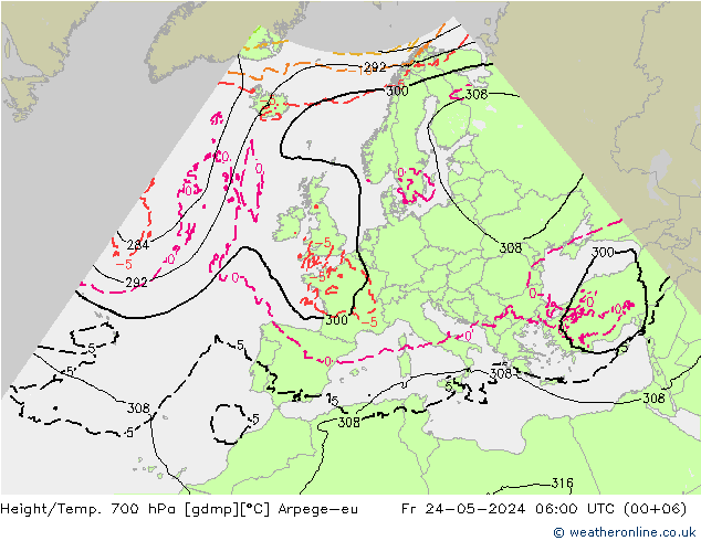 Height/Temp. 700 hPa Arpege-eu 星期五 24.05.2024 06 UTC