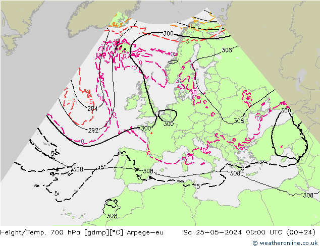 Height/Temp. 700 hPa Arpege-eu Sa 25.05.2024 00 UTC