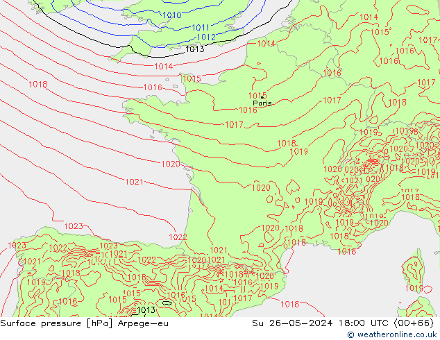 Surface pressure Arpege-eu Su 26.05.2024 18 UTC