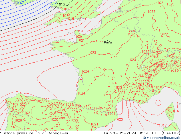 Surface pressure Arpege-eu Tu 28.05.2024 06 UTC