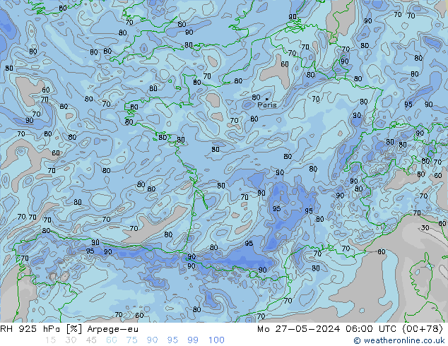 925 hPa Nispi Nem Arpege-eu Pzt 27.05.2024 06 UTC