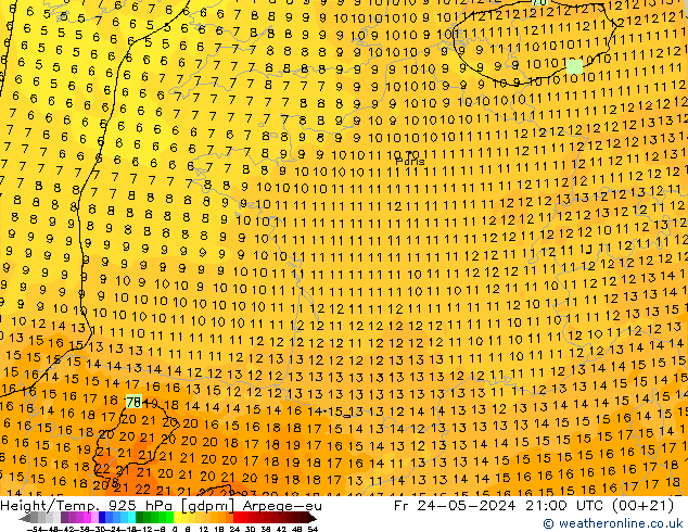 Height/Temp. 925 hPa Arpege-eu  24.05.2024 21 UTC