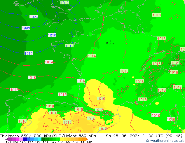 Thck 850-1000 hPa Arpege-eu  25.05.2024 21 UTC