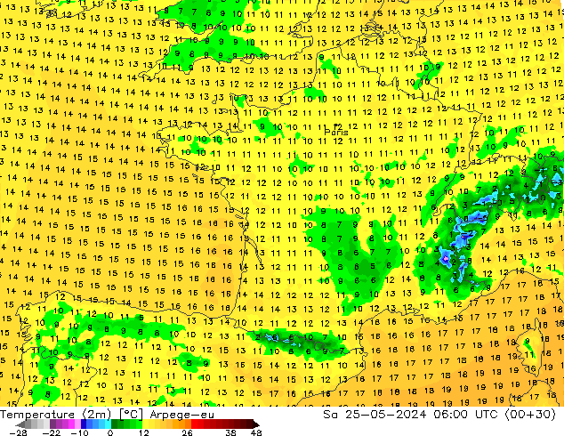 Temperatura (2m) Arpege-eu sáb 25.05.2024 06 UTC