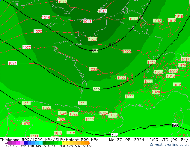 500-1000 hPa Kalınlığı Arpege-eu Pzt 27.05.2024 12 UTC